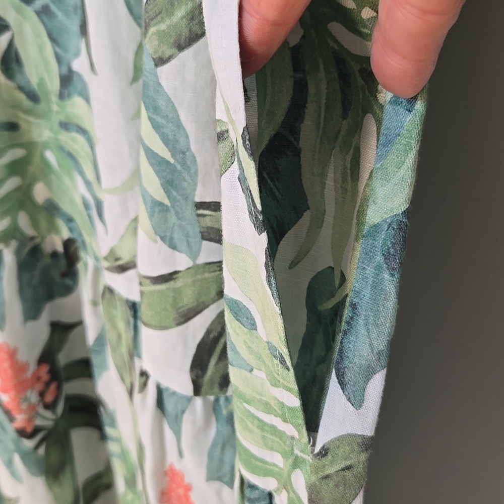 J. McLaughlin Cunningham Palm Print Linen Blend Tiered Shirt Dress M Resort - Picture 11 of 15